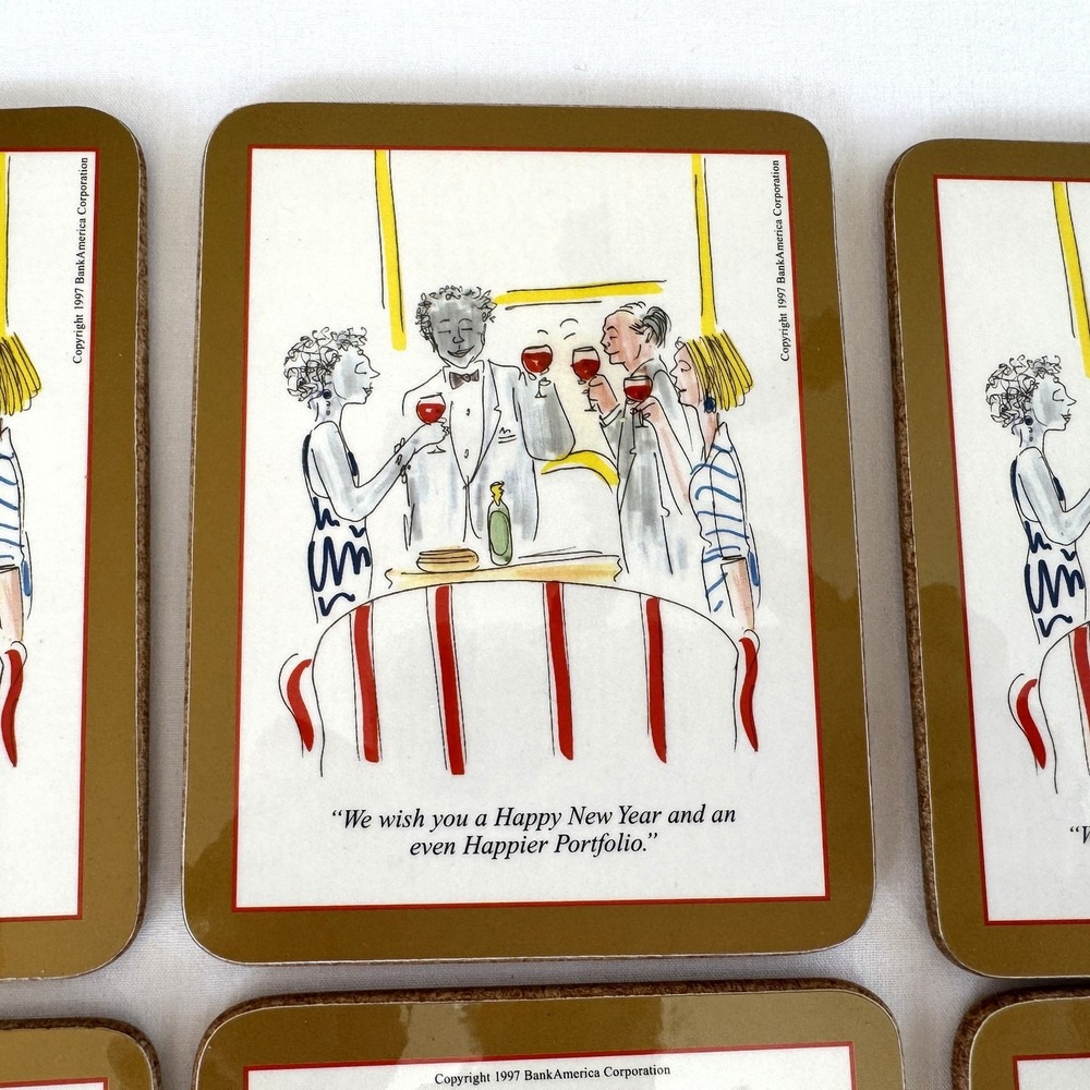 Vintage Coasters Depicting One of Four Seasons Cork-Backed Bank of America